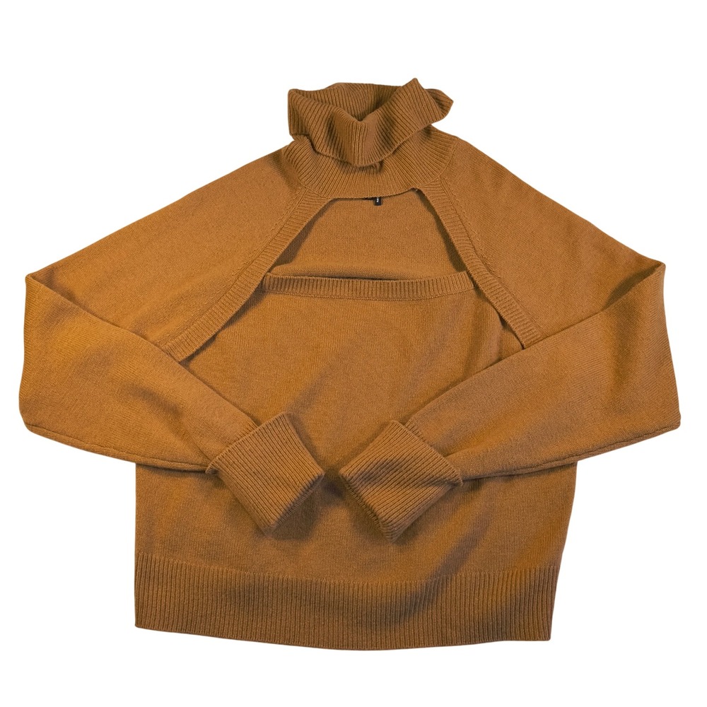 Paige Wool Blend Cutout Turtleneck Sweater XL Women's Brown Knit Long‎ Sleeve